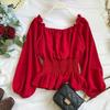 One Shoulder Off Shoulder Chiffon Shirt for Women In Spring and Autumn Women's Waist Cinched Ruffle Edge Shirt