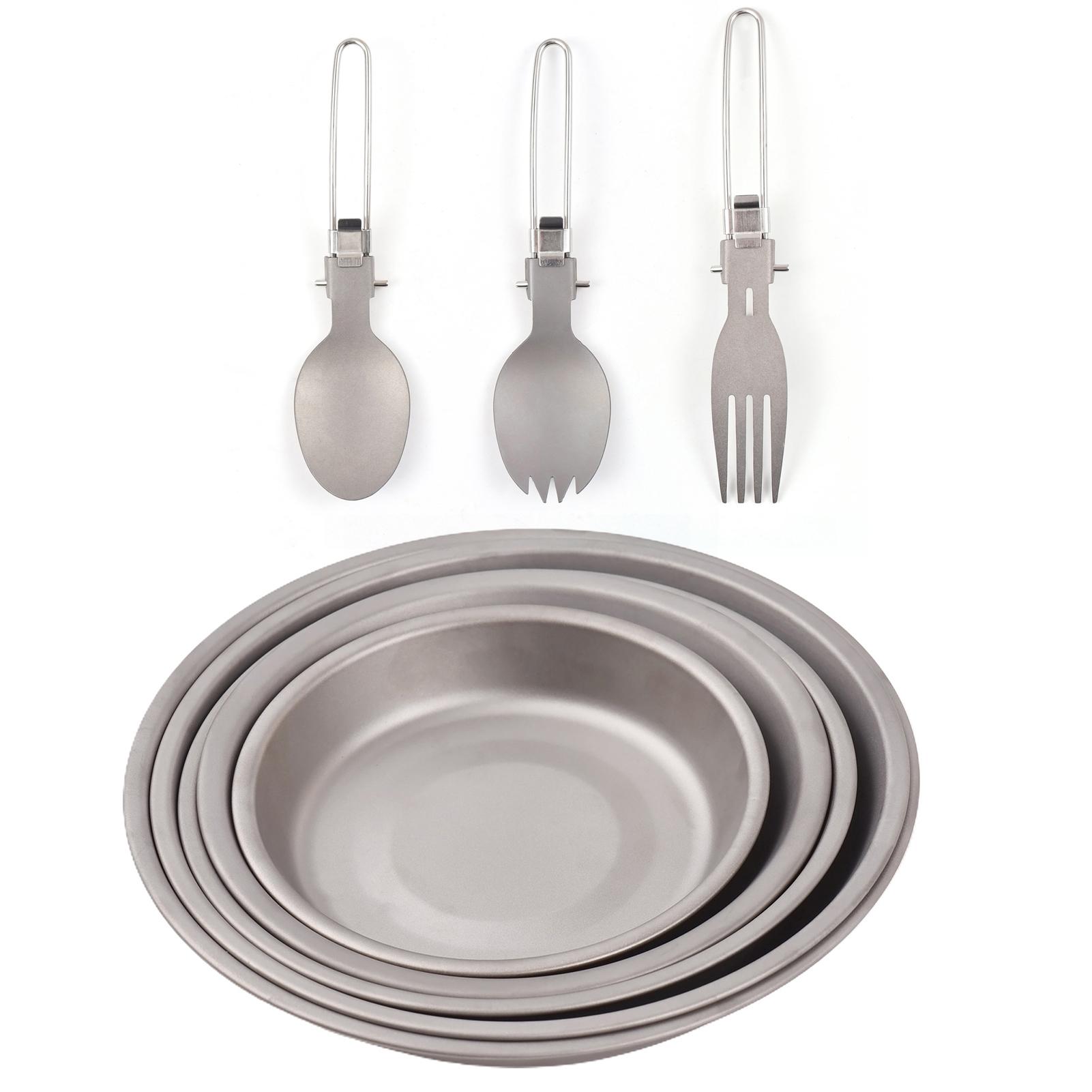 

Camping Plate and Utensil Set 5PCS Plate and Folding Fork Spoon Utensil Lightweight Outdoor Tableware for BBQ Hiking