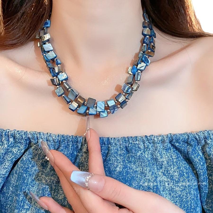 Irregular Double Shell Beaded Necklace Fashion Temperament High Sense Collarbone Chain Simple Versatile Item Decoration