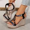 SyfIyno Summer Sandals Women's Fashion Open Toed Knitted Elastic Belt Slope Heel Thick Bottom High Heel Sandals Eleven Styles
