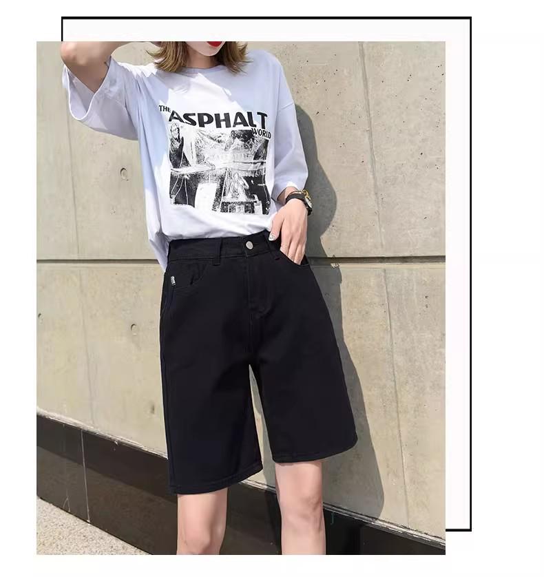 Women's High-Waisted Denim Shorts: Summer Solid Color, Trendy Design, Plus Size, Loose Fit, Straight Leg