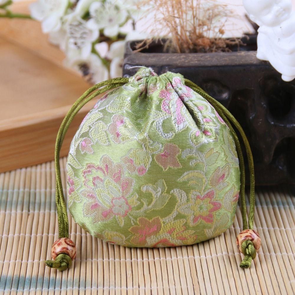 Chinese Style Embroidery Flower Drawstring Bag Jewelry Packing Bag Festive Sugar Bag  Daily