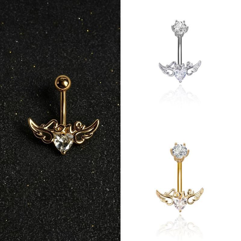 Minimalist Angel Wings Navel Piercing Ring Sexy Hypoallergenic Stainless Steel Belly Button Body Jewelry for Women