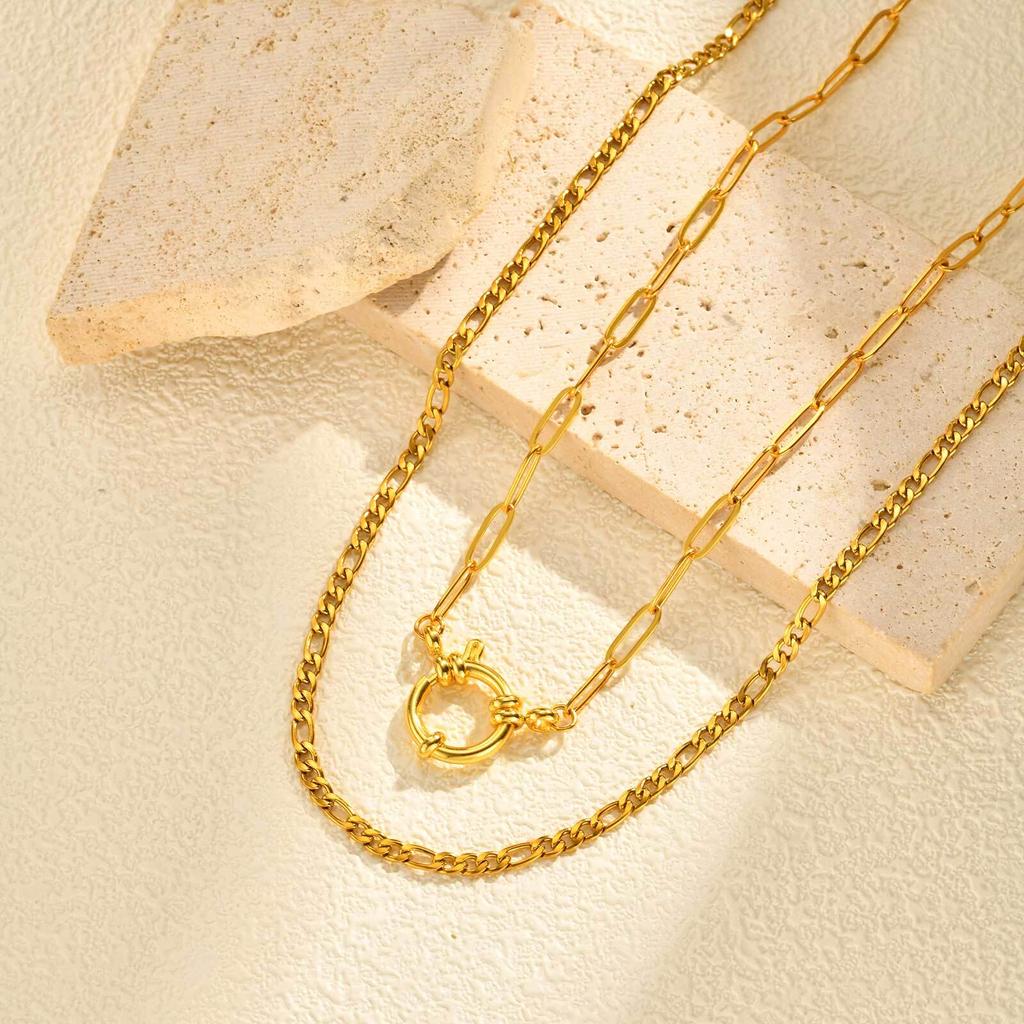 Trendy Layered Necklace for Women, 18K Gold Plated Stainless Steel Link Chain Modern Minimalist Jewelry