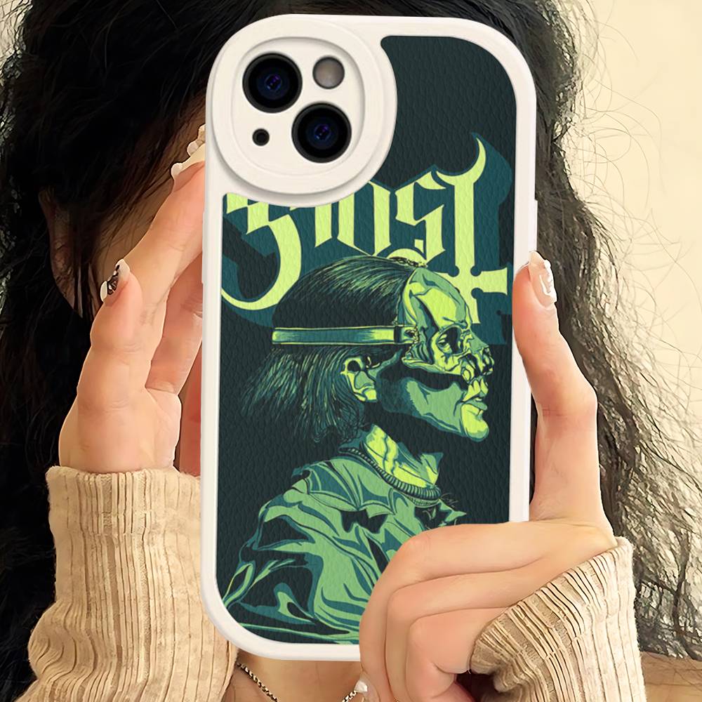 

Metal Band G-Ghost BC Phone Case For IPhone 11 12 13 14 15 16 Pro Max Plus Leather Cover iPhone 16 pro