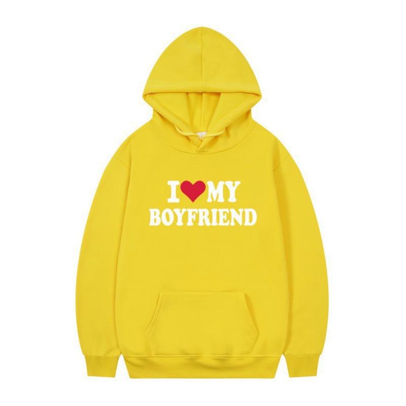 Herren Gothic Streetwear Kapuzenpullover Mit I LOVE MY BOYFRIEND Aufdruck Langarm Lockerer Schnitt