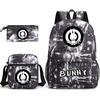 Popular Novelty Cool Bad Bunny Print 3pcs/Set Pupil School Bags Laptop Daypack Backpack Inclined Shoulder Bag Pencil Case
