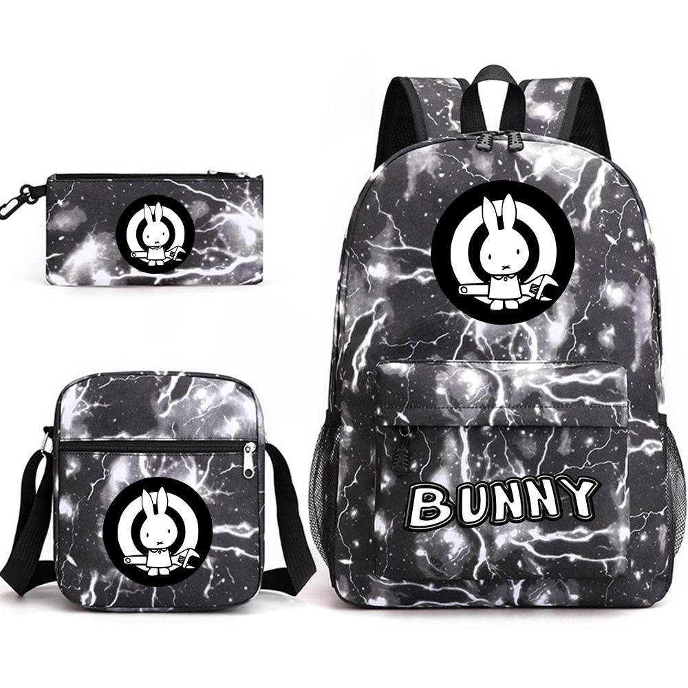 Popular Novelty Cool Bad Bunny Print 3pcs/Set Pupil School Bags Laptop Daypack Backpack Inclined Shoulder Bag Pencil Case
