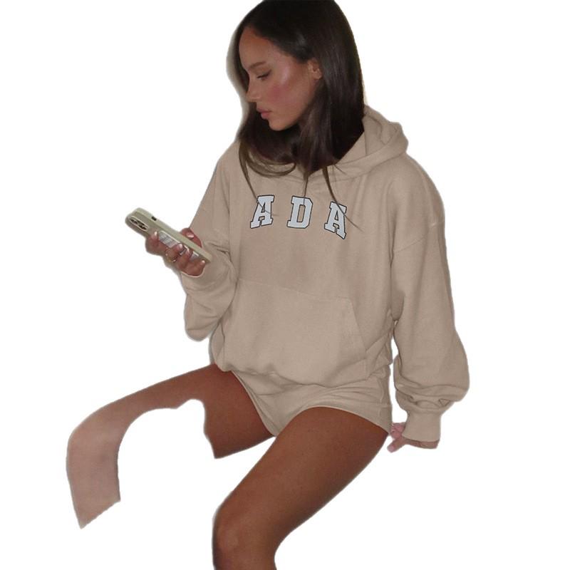 European & American Casual Loose Letter Hooded Sweatshirt - Women's Plus Velvet Warm Clothing