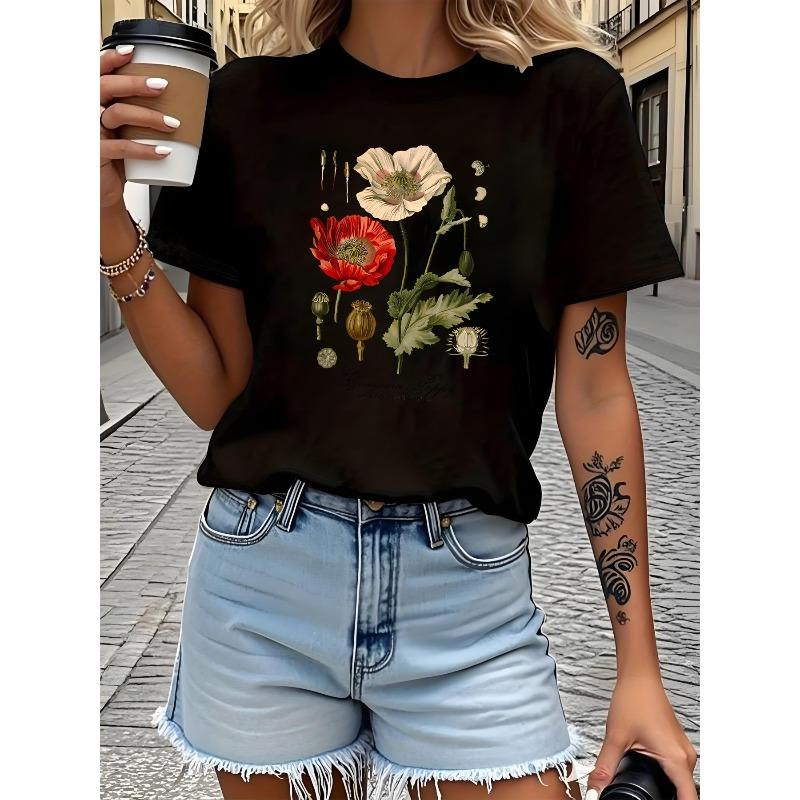 European Size Floral Creative Design Pattern Printed Women'S Fashion T-shirt | Soft and Comfortable  Pure, Casual and Elegant