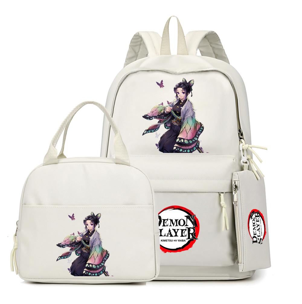 3Pcs/set Anime Demon Slayer Printed Backpack Lunch Bag Pencil Case for Children Student Schoolbag Large Capacity Waterproof Travel Bag