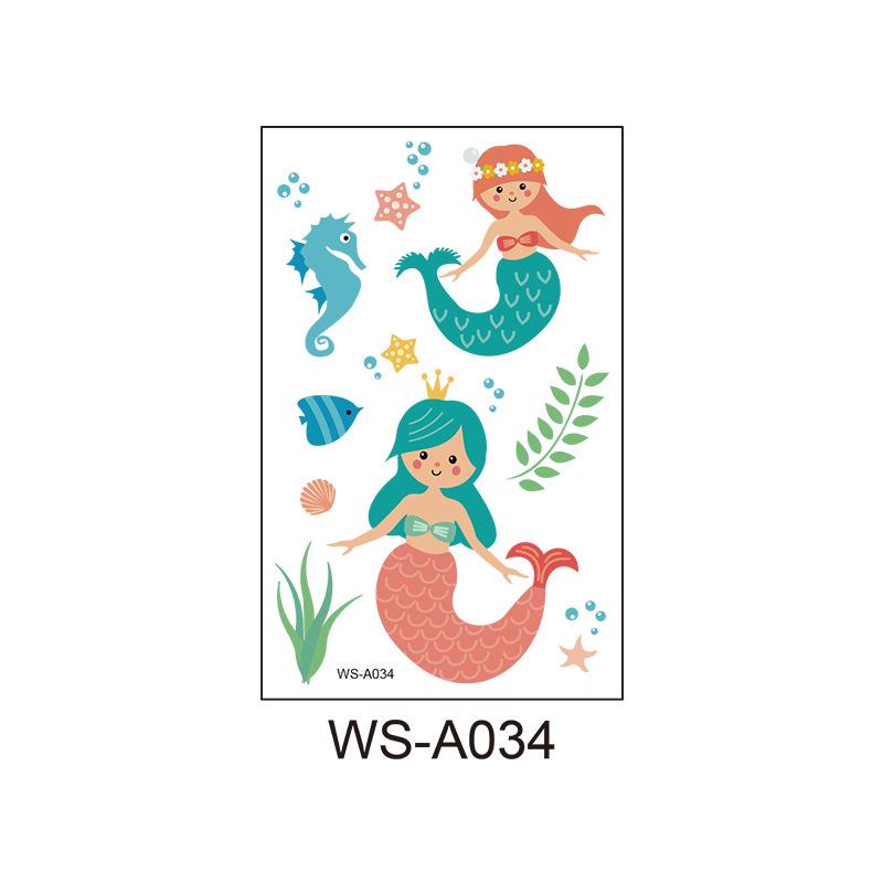 Children's Cartoon Mermaid Tattoo Sticker Pink Princess Waterproof Cute Fun Disposable Bonus Sticker