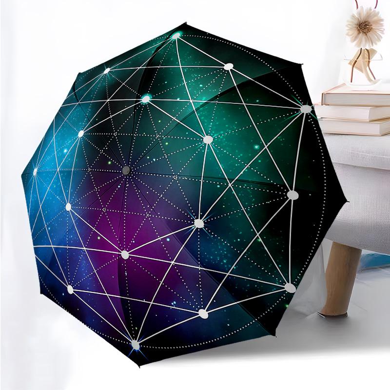 Flower of Life Pattern Folding Umbrella Fashion Auto-Open 8 Iron Ribs Plastic Handle Foldable Sunshade Perfect Christmas Gifts