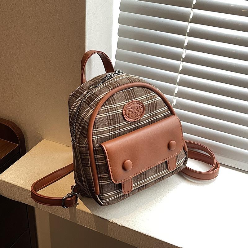 Plaid backpack women's new fashion popular versatile small schoolbag college student travel mini backpack