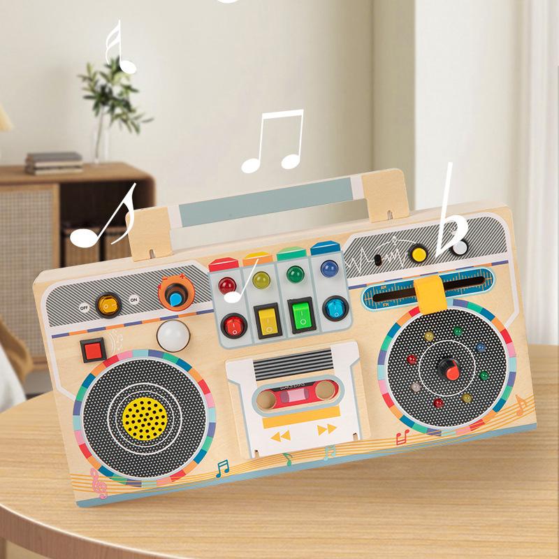 Wood LED light circuit switch simulation radio busy board children's enlightenment early education educational toys