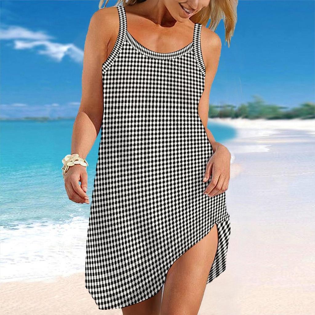 Vestito da Spiaggia da Donna Mini Abito Strisce Verticali Stampa Casual Moderno Senza Maniche Vestibilità Larga Esterno Quotidiano Estivo