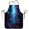 1pc Enchanted Forest Blue Purple Butterfly Print Apron, Durable And Easy To Clean, Adjustable Waistband, Polyester Material, for Kitchen Cooking, Gard