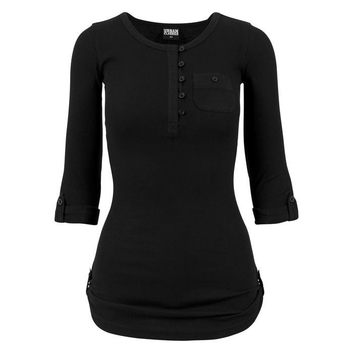 T-shirt femme - URBAN CLASSICS - Long pocket - Ajusté - Manches courtes - Col boutonné