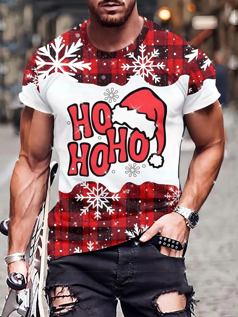 Men's Christmas T-Shirt 3D Print Santa Claus Reindeer Short Sleeve Casual Tee Top