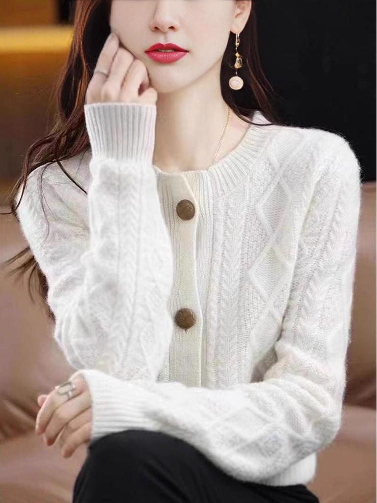 Elegant Diamond Buckle Knit Cardigan for Women - Autumn/Winter Loose Fit 