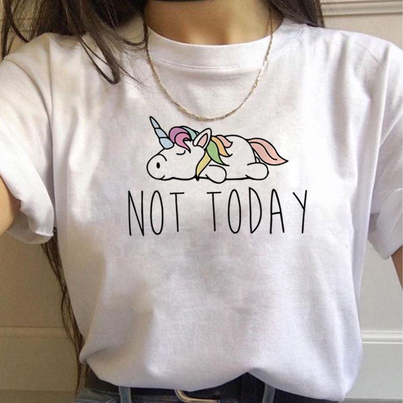 

2025 New T Shirt Women Kroean Style Unicorn T Shirt Print Casual White Short Sleeve For Women Cute Cartoon T-Shirt XXXL білий