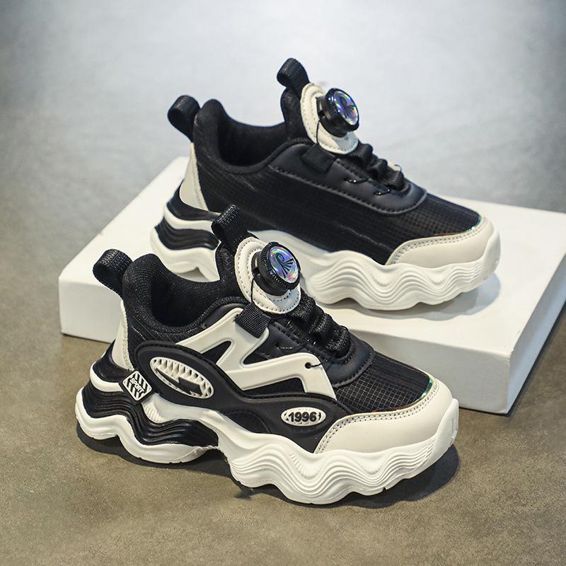 2024 Autumn Boys' Breathable Mesh Knob Buckle Sports Shoes