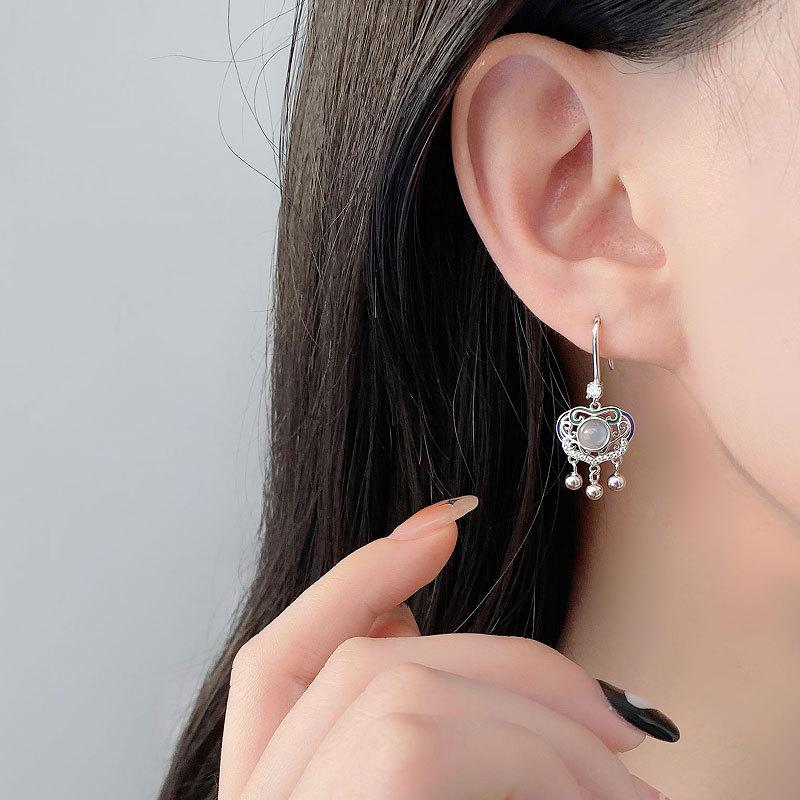 Ping An Lock Ohrhaken Neue chinesische leichte Luxus-High-End-Ohrringe Ohrringe National Style Ohrringe Frauen