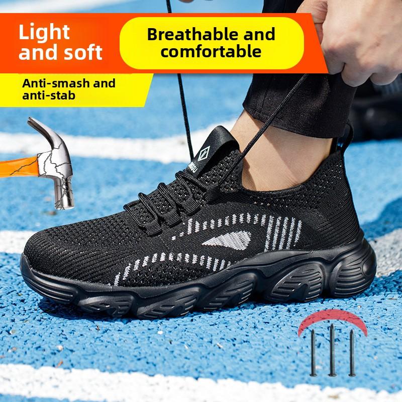 construction summer safety shoes for men lightweight Breathable mesh work shoes anti-slip anti-puncture steel toe work sneakers