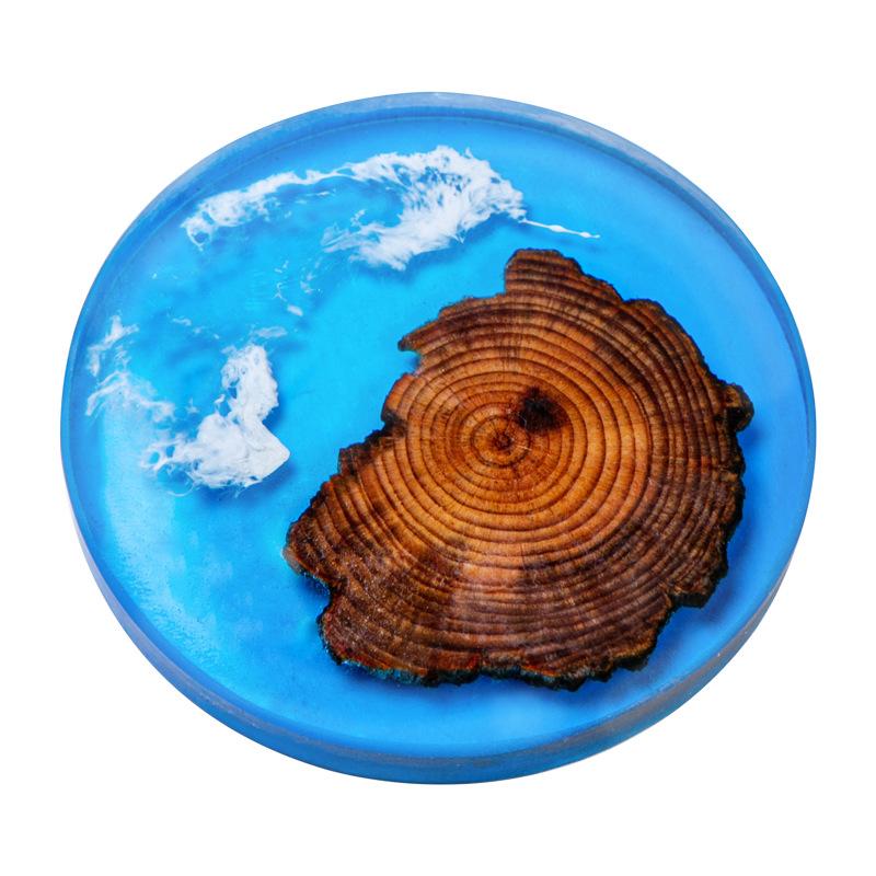 6PCS North Pine Epoxy Resin River Coaster Blue Insulation Mat Pot Bearing Solid Wood Zen Wave Coaster Mat