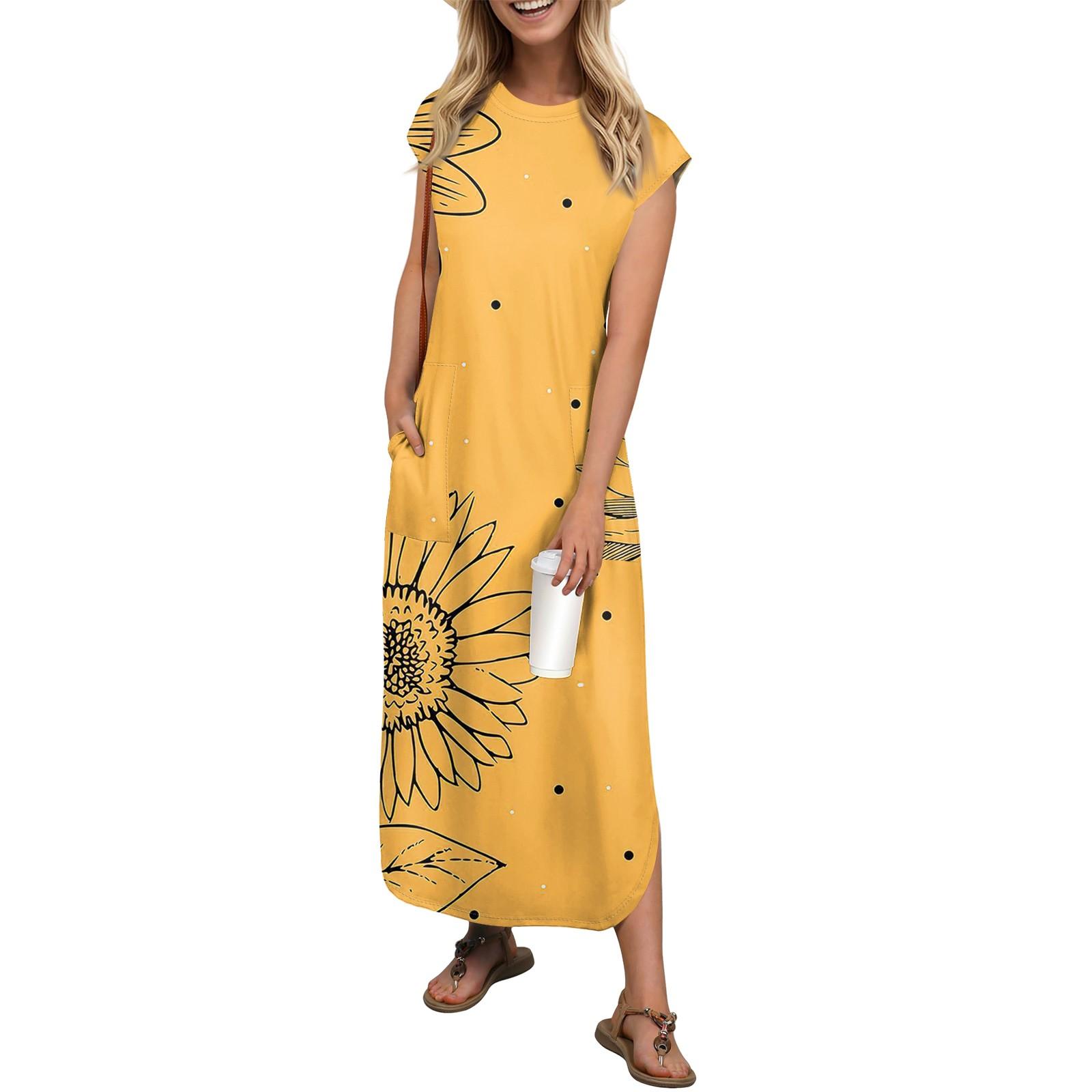 

Женская мода повседневный пляжный сарафан с винтажным цветочным принтом длиной до колена пляжная юбка с карманом юбка XL жёлтый