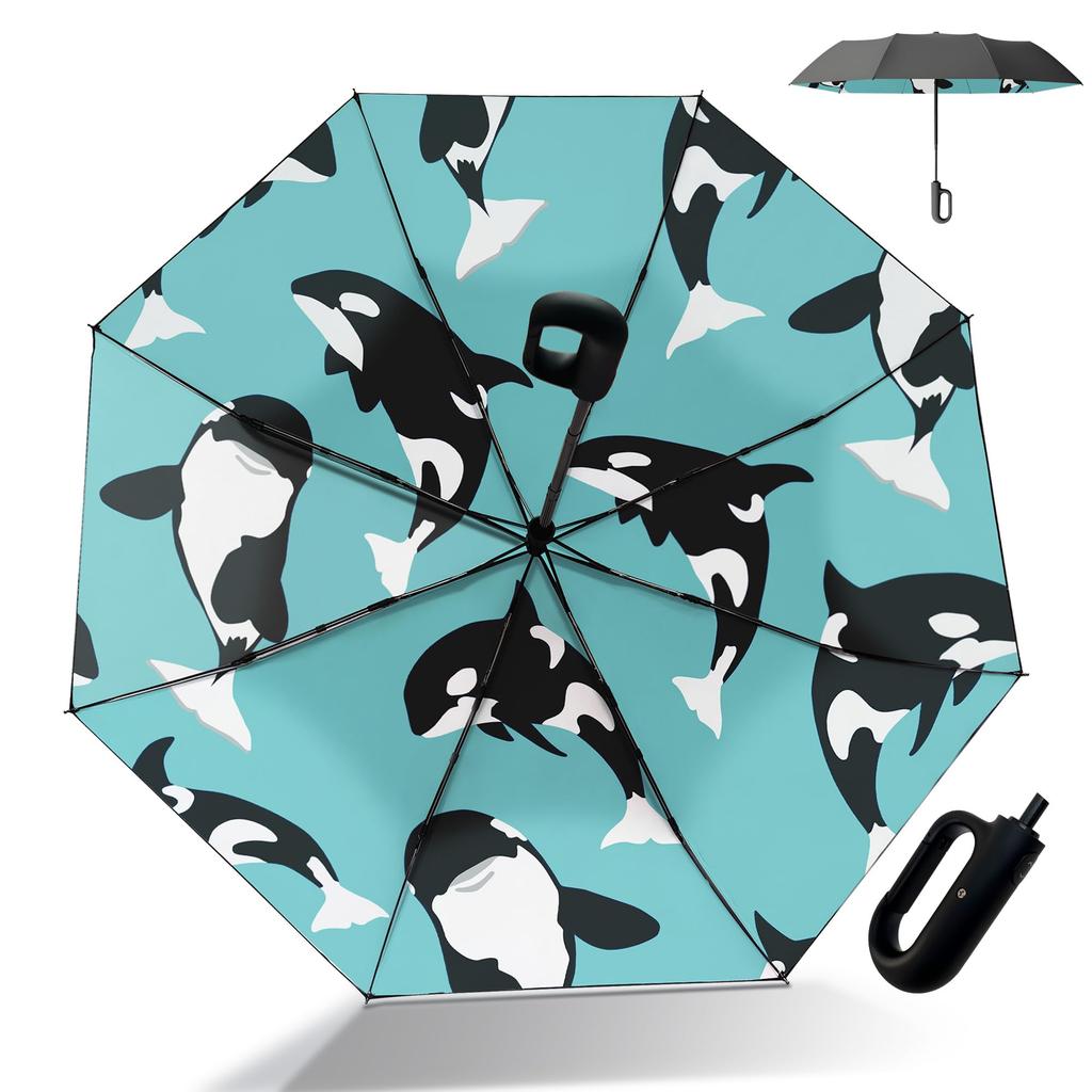 Ame Panda Folding Sun Umbrella and Rain Automatic Opening and Carabiner Diameter 8 Inner Complete Large Orca Killer Whale Animal Marine Animal Animal