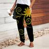 Women Retro Printing Pants Lace Up Elastic Waist Loose  Trousers Casual Long Pants Trousers with Pockets