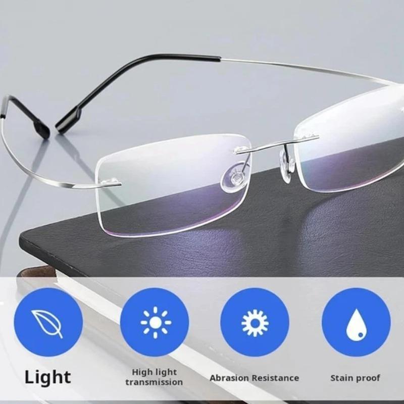 Ultra-light Frameless Design Eyeglasses Titanium Alloy TR90 Material Eyeglasses Frame Men Premium Quality Super Stretch Metal Temple Eyeglasses Frame