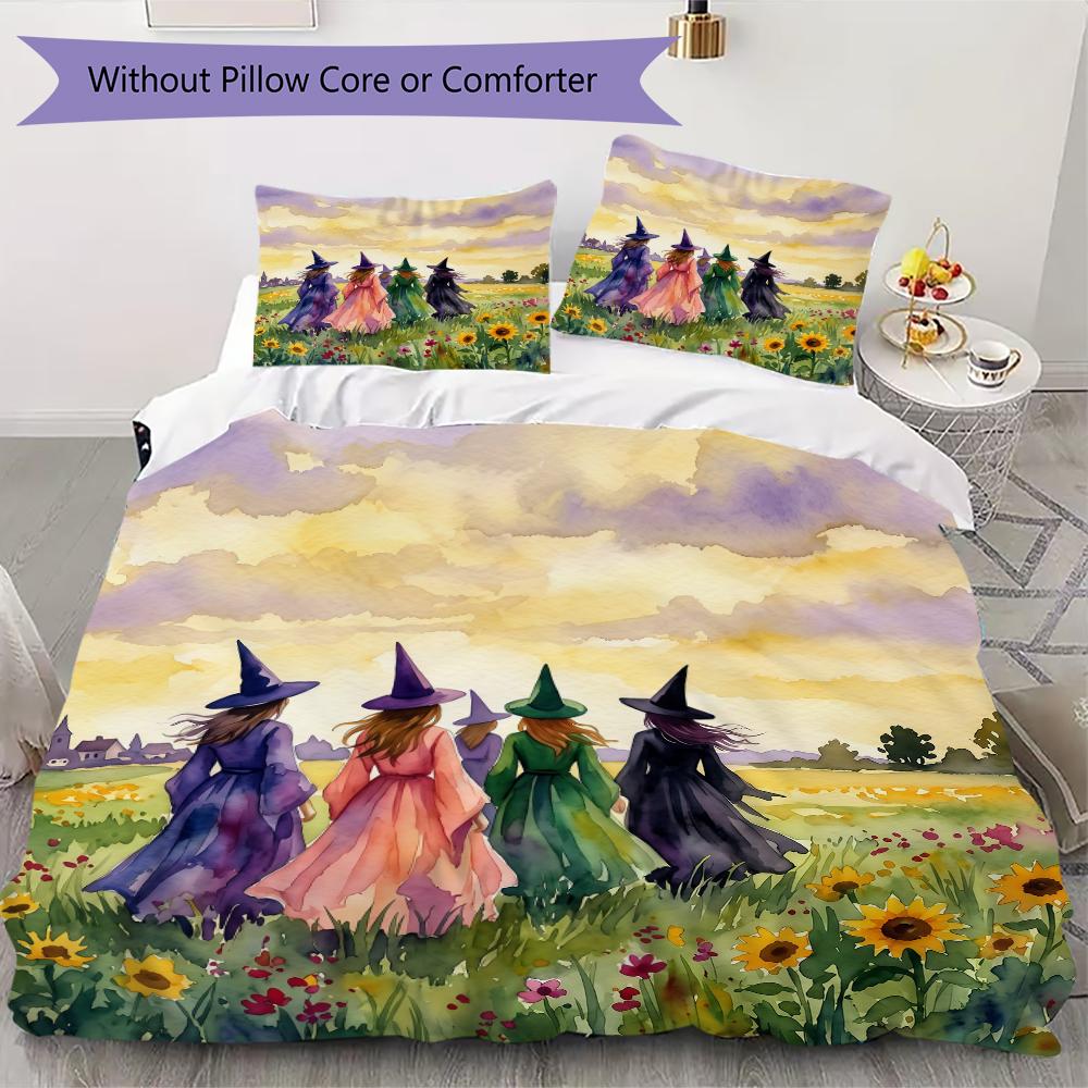 Wizard Witch Book Pattern Bedding uilt Set uilt Cover Pillowcase Home Decoration Birthday Gift (1 * duvet cover + 2 * pillowcase without core)