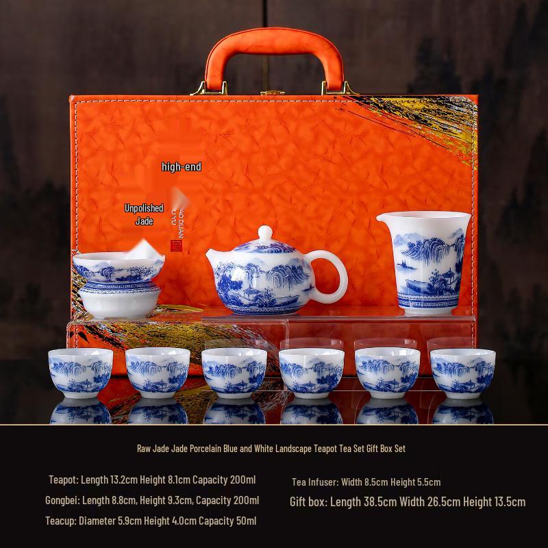 Hand-Painted Blue and White Porcelain Kung Fu Tea Set