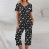 2 Piece Sets For Women Short Sleeve Top And Pants With Pockets Workout Soft Floral Print Sets