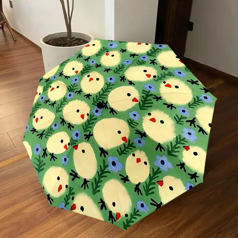 1PC chicks flowers Umbrella-8-Rib Reinforced Portable Folding Travel Suitable for All Seasons Outdoor Daily Use Is an Ideal Choice -F330