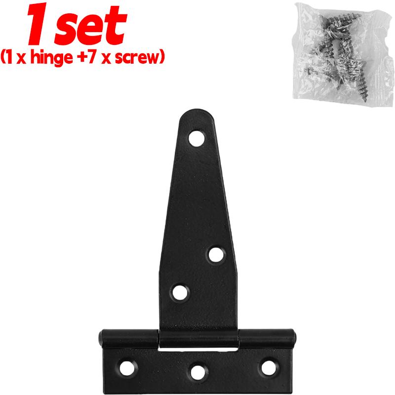 1/6set Steel T Shape Hinge Iron Triangle Hinge Rustproof Heavy Duty Furniture Hardware Black Home Door Gate Cabinet Hinges