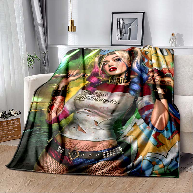 H-Harley-Quinns Movie Character Print Flannel Blanket Cozy Warm Throw Bedroom Sofa Birthday Present Indoor Home Lounge Decor