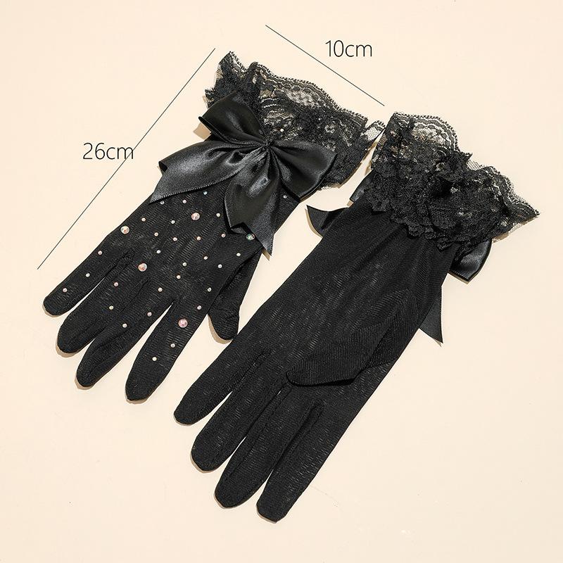New Halloween Cosplay Dress Gloves Mesh Flash Diamond Black Lace Bow Gloves