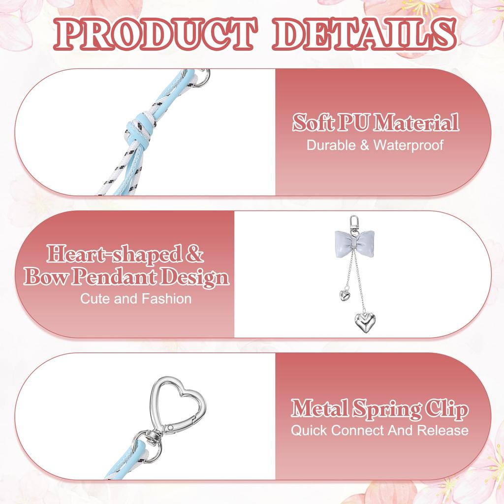 Leather Bow Keychain Inch PU Cute Bow Heart Keychain Pendant Decoration with Brand Strap for Phone Car Wallet Light Blue [uxcell] 9.8 Case, Keys,