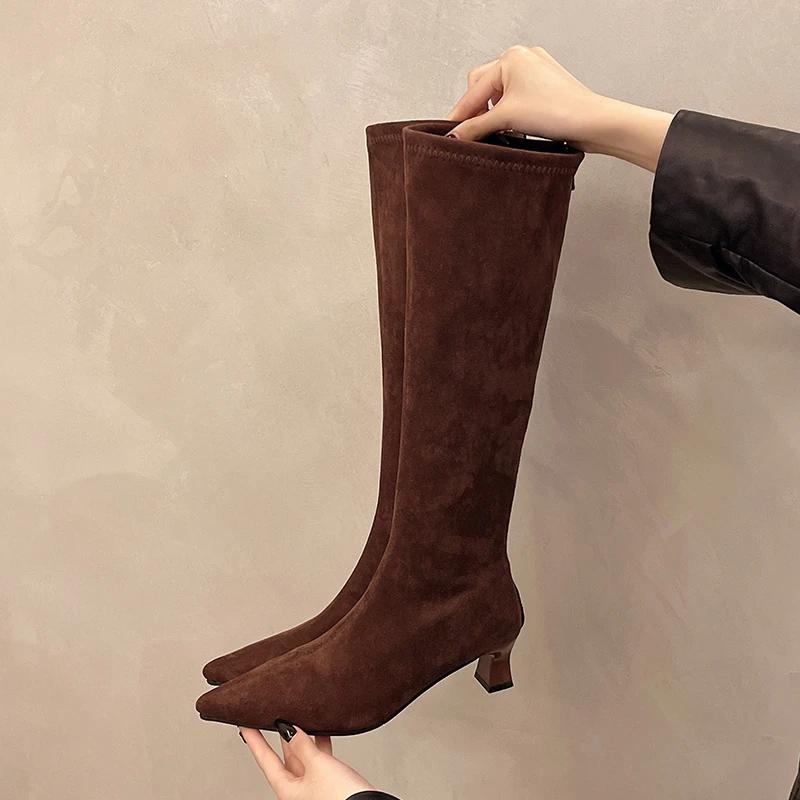 2025 New Winter Women Stretch Modern Boots Leopard Print Shoes Ladies Sexy High Heel Long Booties