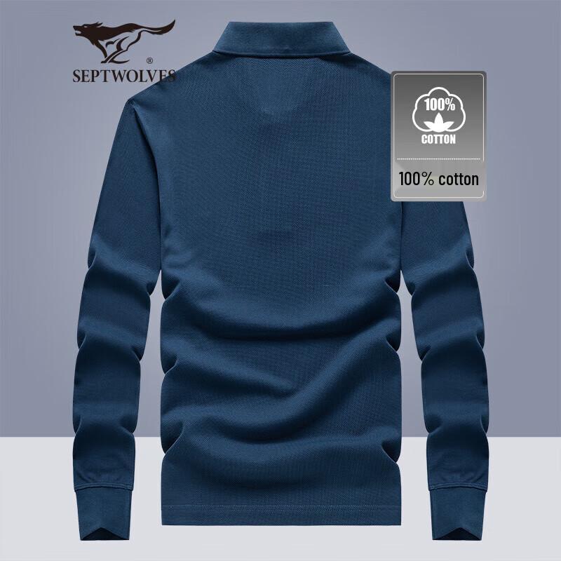 Seven Wolves Men's Pure Cotton Long-Sleeve Polo T-Shirt