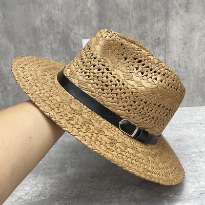 Stylish Retro Hollow Woven Straw Hat Women'S Spring And Summer Seaside Panama Top Hat Outdoor Vacation Western Cowboy Hat