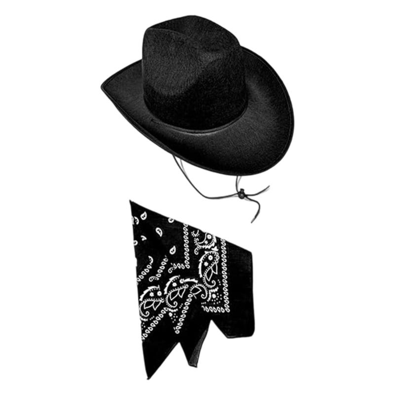 Childrens Western Styles Hat And Neck Scarf Combo Pretend Play Dressing Up Outfit Summer Sun Protection