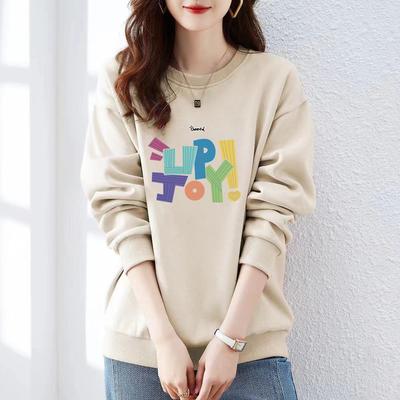 Fashion Vintage Loose Hoodie Women Long Sleeve Thick Fleece Drop Shoulder Print Pullover Winter Casual Sweatshirt