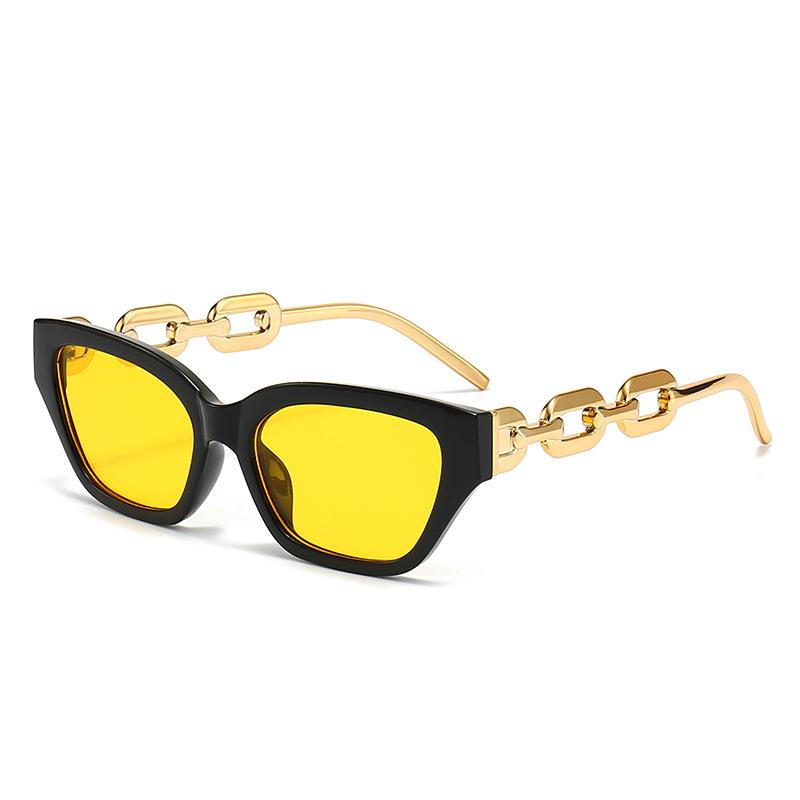 Luxury Chain Cat Eye Sunglasses, Unique Thick Frame Design, Unisex, Uv Protection Sunglasses 5610