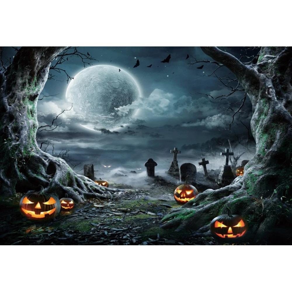 Halloween Party Decoration Hanging Cloth Pumpkin Witch Bat Castle Full Moon Night Photography Background Not Room Decoration