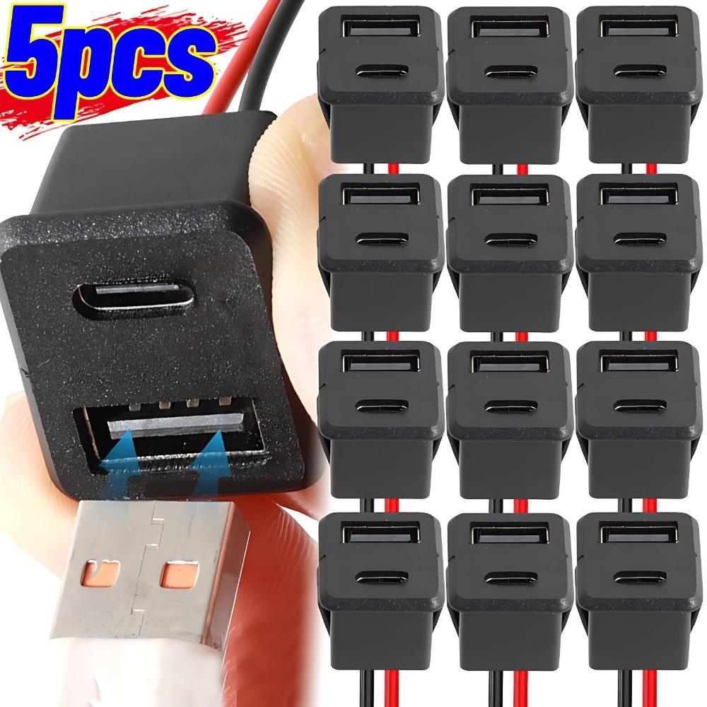 5/1pcs Double Layer Usb Female Base Type-C Socket and Female Usb Lamp Charging Socket Power Socket with Cable 2A Connector
