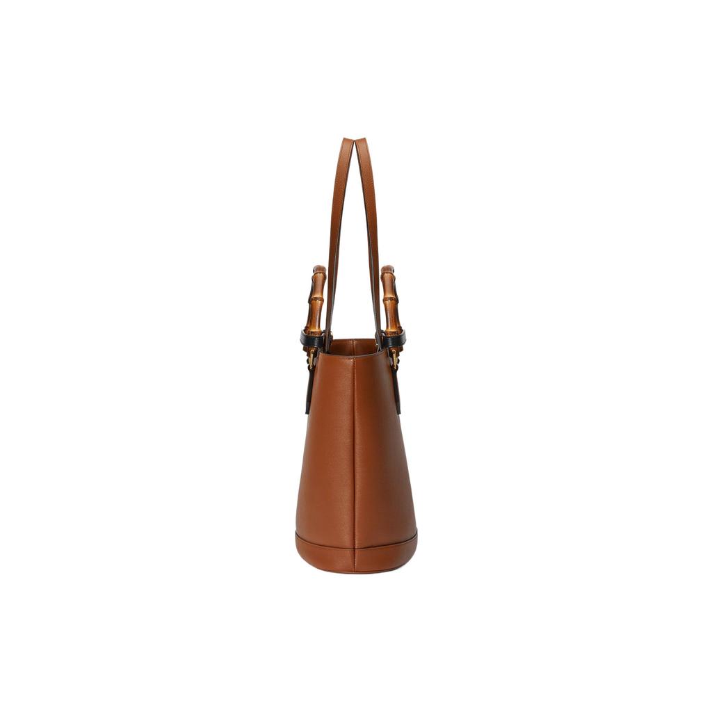 Gucci Diana Bamboo Double G Logo Solid Leather Tote Bag Women tote bags Brown 750394-UAAAY-2548